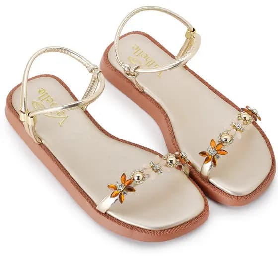 Sandalia feminina flat  Pedraria confortavel Novidade Verão