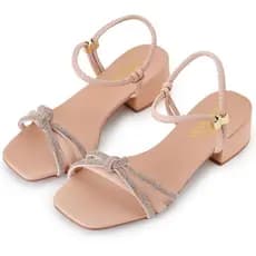 Sandalia Feminina Bloco Quadrado Strass Macio Confortavel