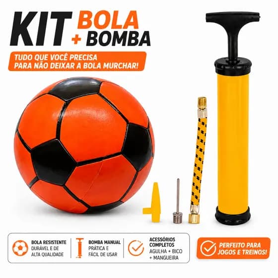 Kit Bola De Futebol Infantil Macia + Bomba De Ar Manual Completa Agulha Mangueira Jogos Treinos