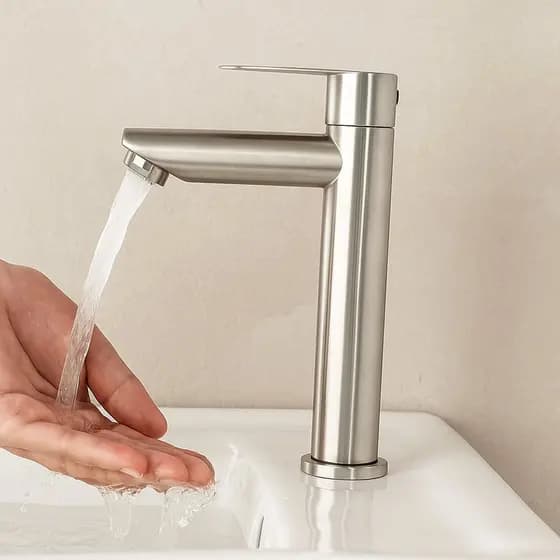 Torneira De Água Aço Inox Escovada Retro Para Lavatório Pia De Mesa Linha Prime Cozinha Banheiro
