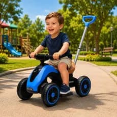 Moto Eletrica Infantil Azul Com Empurrador Recarregavel Seguro Motor Potente Diversao Criancas