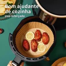 Tapete de Papel Redondo Descartável para Air Fryer 50 Peças Antiaderente Perfeito para Cozimento sem Lamber e Fácil