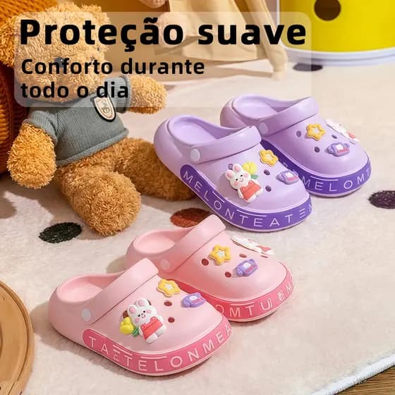 Babuche Infantil sandália meninas EVA macio apliques decorativos vários modelos antiderrapante para volta às aulas