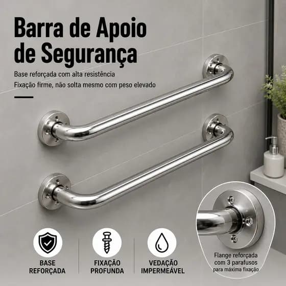 Barra de Apoio de Banheiro Inox com Alça de Apoio e Suporte Anti Queda para Segurança e Proteção Acessibilidade