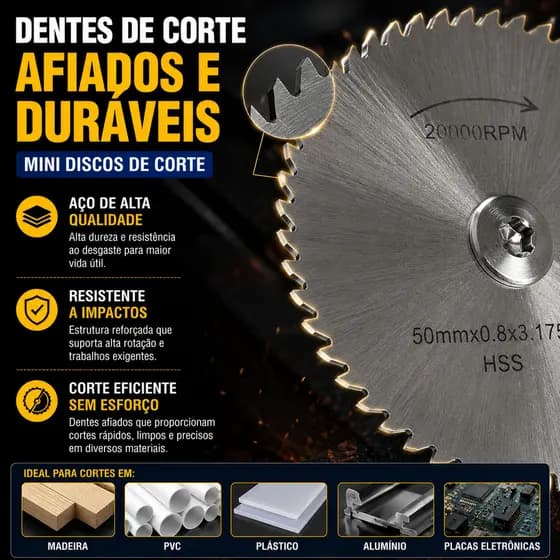 Kit de Mini Discos de Serra Circular com Adaptador para Furadeira Parafusadeira Aço Rápido Alta Dureza Corte Eficiente