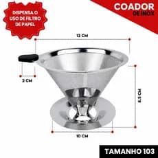 Coador 102/103 Filtro Café Inox Grande Reutilizável Com Pegador em Silicone Pour Over Peneira Aço Reutilizável