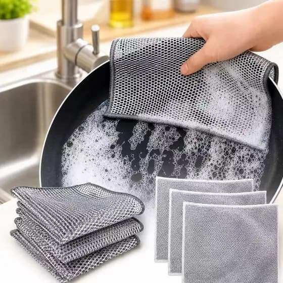 Kit 5/10/15/20 Panos De Limpeza De Arame Metálico Malha Não Oleosa Para Panela Fogão Louça Tira Gordura Reutilizável