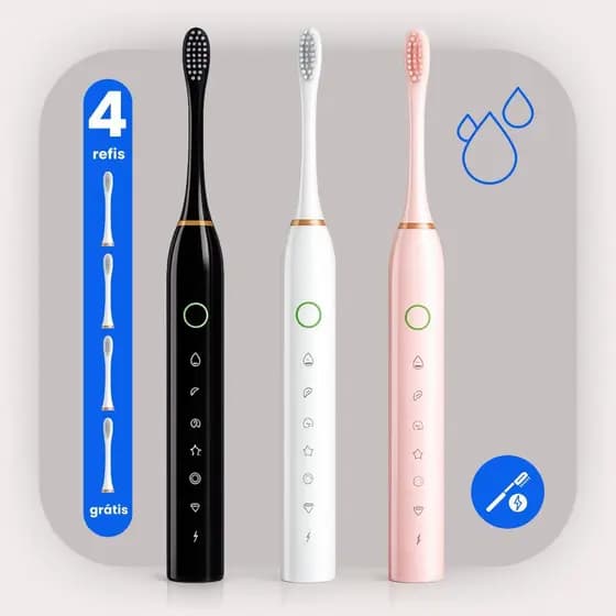 Escova Elétrica Sônica Recarregável IP X 7 Limpeza Profunda À Prova D’Água Vibraçoes Alta Frequencia