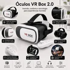 Óculos VR Box 2.0 Realidade Virtual 3D c/Controle Bluetooth para todos os tipos de Celular Cardboard