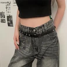 nanami1 Moda Feminina Rebite Cinto Punk Hip Hop Rock Estilo Subcultura Y2K Perfurador Livre Jeans Decoração Cintura Corr
