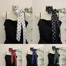 Cachecol Retro Coreano com Estampa de Bolinhas Longo Acessórios de Moda Feminina