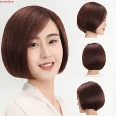 JUNYUE Perucas Curtas Pretas Marrons , Extensão De Cabelo Parte Lateral Bob Peruca Reta Com Franja , Alta Temperatura