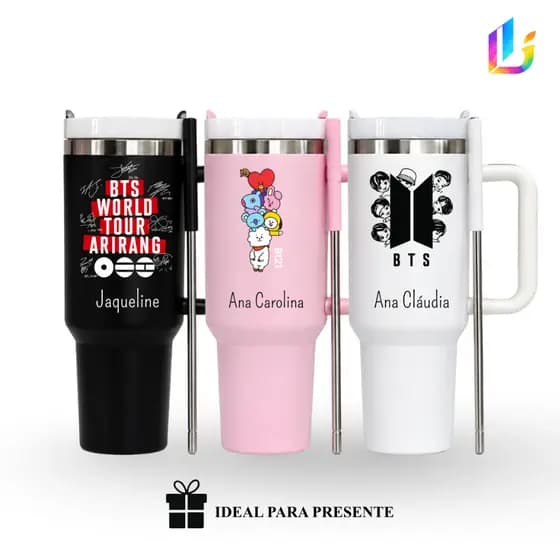 Copo Garrafa Térmico Inox 1.2L Personalizado Kpop Army/BTS - Presente Aesthetic