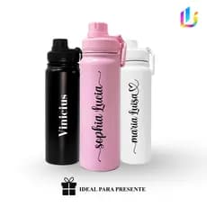 Garrafa Térmica Inox 800ml Personalizada com Nome | Fonte Exclusiva | Presente Personalizado | Garrafa Premium