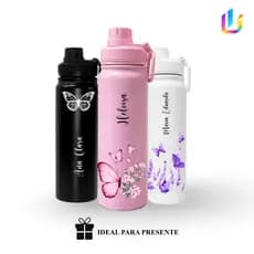Garrafa Térmica Inox 800ml Personalizada Borboleta Aesthetic com nome - Presente Feminino Delicado - Garrafa Premium