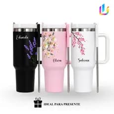 Copo Garrafa Térmico Inox 1.2L Personalizado Aesthetic Floral Feminina Delicada - Presente Premium