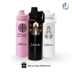 Garrafa Térmica Inox 800ml Personalizado Nossa Senhora Aparecida/Cátolico - Presente de fé