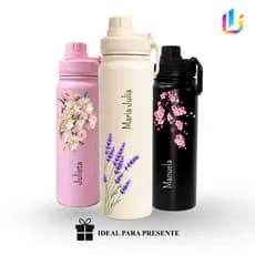 Garrafa Térmica Inox 800ml Personalizado Aesthetic Floral Feminina Delicada - Presente Premium