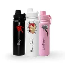 Garrafa Térmica Inox 800ml Personalizada Super Heróis - Aranha/Trovão/Ferro/Capitão/Esmaga
