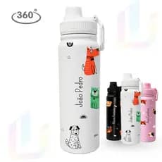 Garrafa Térmica Inox 800ml Personalizada Pets/ Animais Fofos 360º - Presente Premium Exclusivo