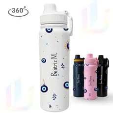 Garrafa Térmica Inox 800ml Personalizada Místico/ Olho Grego /Elefante Sorte 360º - Presente Premium Exclusivo