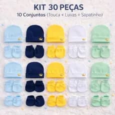 👉 10 Kits Touca + Luva + Sapatinho Bebê menino e menina| Kit 30 Peças Pacote Econômico Recém-Nascido Enxoval Maternidade