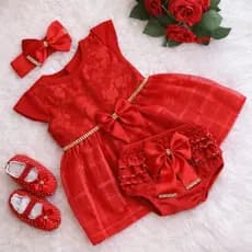Kit Vestido Bebê 0 a 12 meses para Batizado e Festas com Laço e SapatinhoVestido Bebê Luxo para  Festas