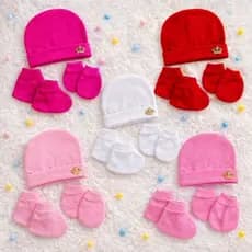 👉🏼Kit Touca Bebê Menino e menina ribana e poliéster | 1,2, 3 ou 4 kits Touca+Luva e Sapatinho RN a 3 meses