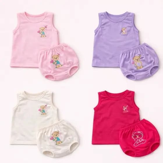 Kit Bebê Menina 2 Conjuntos (Blusinha + Tapa Fralda) 2 a 7 Meses Roupa Fofa e Confortável