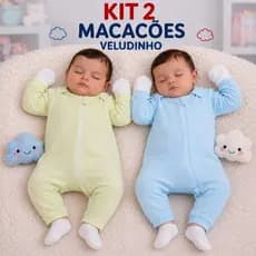 Kit 2 Macacão Bebê Recém-Nascido Aveludado Luxo 0 a 3 Meses