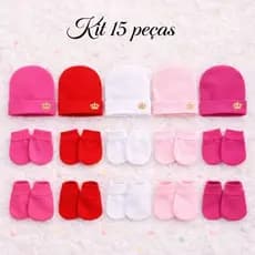👉5 Kit Touca Luva e Sapatinho Bebê menina e menino 15 Peças  RN Enxoval
