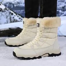 Botas de Neve Femininas VN1B, Forradas com Lã Quente para Outono e Inverno, Sapatos Casuais de Couro Sintético de Cano A