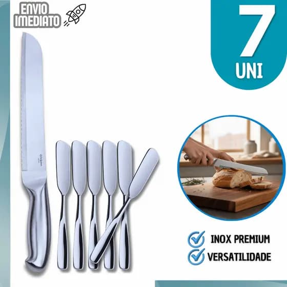 Faca Pão Inteiriça Serrilhada e / ou 6 Espátulas de Manteiga Geleia Patê Torradas Café Colonial Inox Cozinha Utensílios