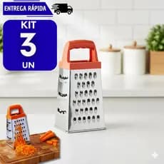 Kit 3 Ralador Manual 4 Faces Inox Multiuso Para Cozinha Profissional Legumes Queijos Universal Alimento Raladores