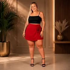 Saia Short Plus Size Feminino Cintura Alta Com ElásticoSaia Short Plus Size Feminino