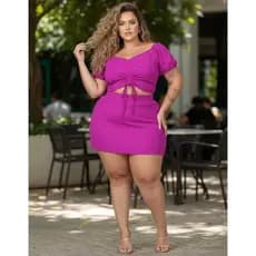 Conjunto Feminino Plus Size Cropped com Amarração + Short Saia Cintura Alta | Moda Casual Elegante | Do GG ao G3
