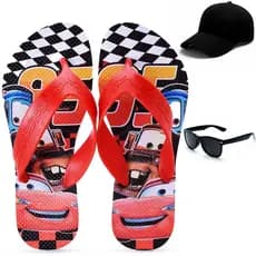 Kit Chinelo Infantil Relâmpago Mcqueen + Boné + Óculos Infantil Henry Kids