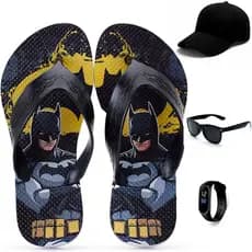 Kit Chinelo Infantil Batman + Boné + Relógio Digital + Óculos Infantil Henry Kids