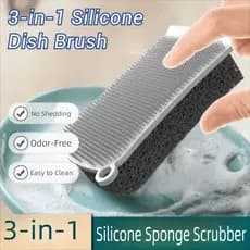 Toalhetes de esponja de silicone três em um, dupla face, reutilizáveis, multifuncional, escova de limpeza
