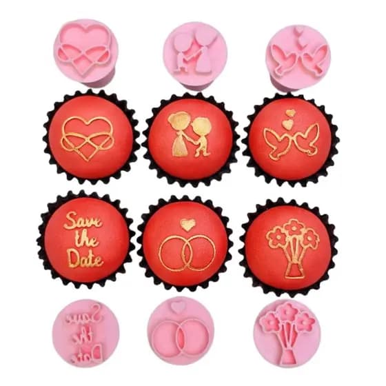 Kit Carimbos Para Doces Casamento Brigadeiro Festa, Namorados, Noivado, Coração - 6 peças