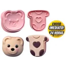 Kit 2 Modeladores Ejetores Urso e Roupinha Bebê para Brigadeiro, Doce, Docinhos, Confeitaria 4 Peças