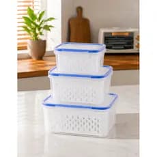 Kit 3 Potes Herméticos Para Alimentos Com Cesto Drenagem Organizador Geladeira Frutas Legumes Cozinha Despensa