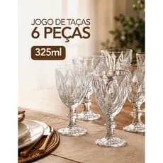 Jogo 6 e 12 Taças Vidro Diamante 325ml Transparente Luxo Elegante Copo Água Vinho Suco Taça Diamond