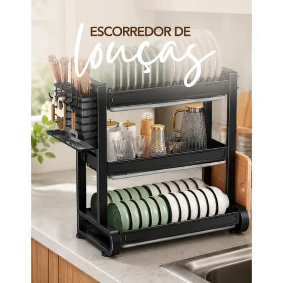 Escorredor Organizador De Louças 3 Andares Inox Para Cozinha