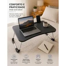 Mesa Portátil Notebook Perna Dobrável Articulada Home Office Cama Refeição Suporte Para Copo
