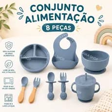 Kit 8 peças Alimentação Infantil Silicone com Ventosa Babador infantil sem BPA para bebês e crianças