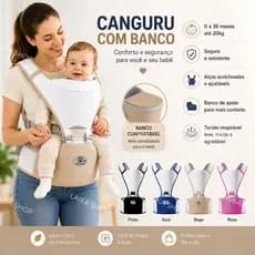 Canguru Ergonômico Carregador de bebê 3 em 1 com Banco de Apoio Ajustável Tecido Respirável