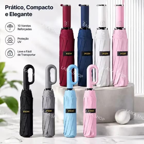 Guarda chuva automático com Fivela Mosquetão Pendurável Reforçado Blackout Quilha dupla