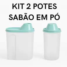 KIT 2 Porta Sabão em Pó Copo Medidor Pote 1,75KG Hermético Design Moderno Lavanderia Tampa Azul