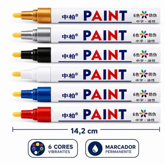 Caneta Paint Original Reparadora Pintura Automotiva Permanente Não Sai Na Água Tira Riscos Carro Moto Retoque de Placa T